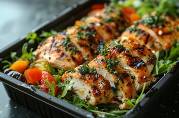 Plastic Container Filled With Chicken and Veggies