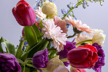 spring bouquet of flowers from gerbera tulips hyacinths