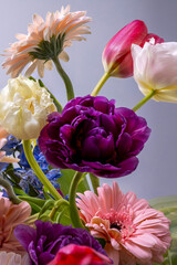 spring bouquet of flowers from gerbera tulips hyacinths