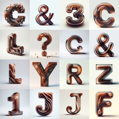 Brown glass 3D Lettering Typeface. AI generated illustration