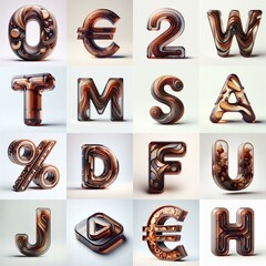 Naklejka premium Brown glass 3D Lettering Typeface. AI generated illustration