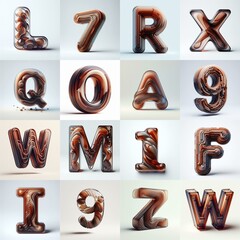 Naklejka premium Brown glass 3D Lettering Typeface. AI generated illustration