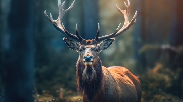 close up elk with woodland background
