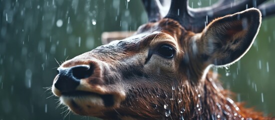 a view close up elk with raindrop - obrazy, fototapety, plakaty