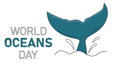 World Oceans Day. A tail of a whale with splash. Vector illustration