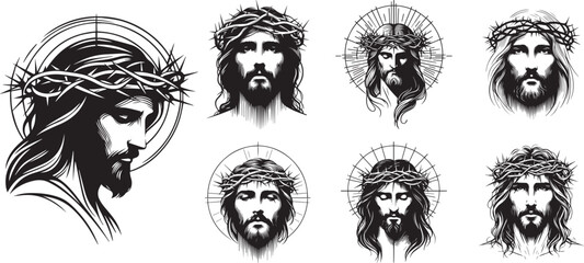 jesus christ on the cross with thorns, portraits - obrazy, fototapety, plakaty
