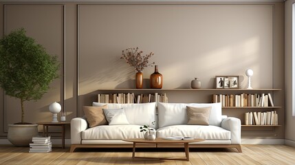 Blank living room interior with white couches