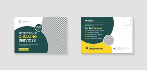 Creative postcard EDDM design template, every door direct mail Cleaning Service postcard, best Cleaning Service postcard template, cleaning lawn mowing garden postcard flyer layout