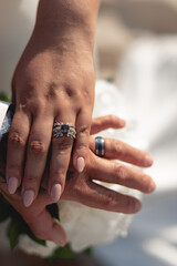 Close up of wedding ring, A wedding ring is a finger ring typically worn at the base of the left ring finger, indicating that its wearer is married, usually forged from metal, traditionally gold or an