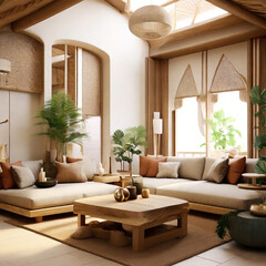 Default 3d interior of a Japandi style interior living room