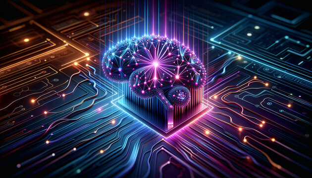 Abstract representation of vibrant AlexNet neural network architecture in a sleek, high-tech setting.