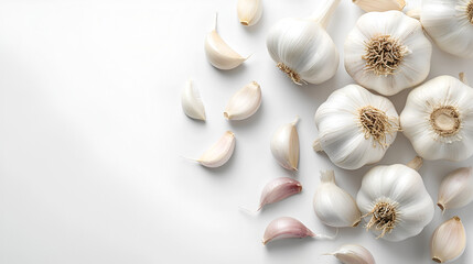 Fototapeta na wymiar Garlic on White Background Copy Space, Generative AI