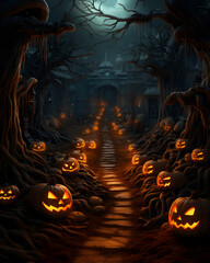 Pumpkin Patch Paradise A Halloween Background with Playful Pumpkins and Autumn Delights. Generative AI