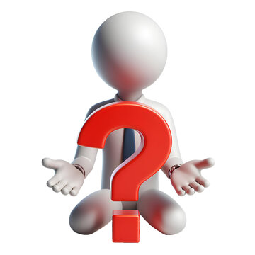 3d human with a red question mark Isolated on white background.