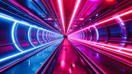 Futuristic Tunnel with Glowing Blue Lights, Modern Design and Perspective, Abstract Technology and...