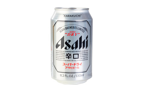 BOTHELL, WA/USA- March 09, 2024: Asahi Japan beer can isolated on transparent background