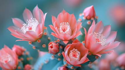 Close-up of pink flowers of cactus mammillaria blooming - obrazy, fototapety, plakaty