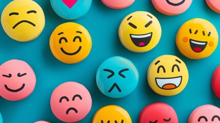 Fototapeta premium A smiley emoji symbol on the colorful icons. 