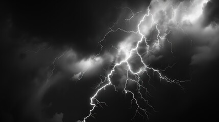 Flash of thunder with black sky and clouds. Generate AI image