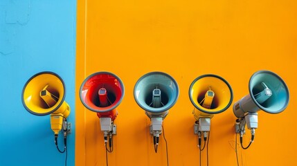 A Group Of Colorful Megaphone. The Power of Words in Marketing Concept. - obrazy, fototapety, plakaty