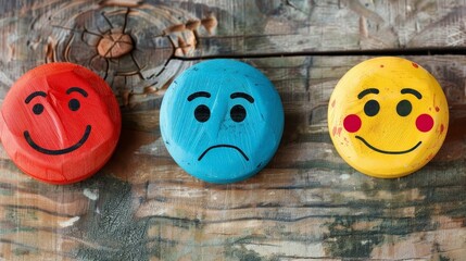 A smiley and sadness emoji symbol on the colorful icons.
 - obrazy, fototapety, plakaty