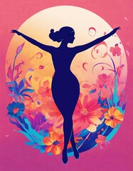 Illustration of a beautiful young woman in a blue dress on floral background. Vector illustration. ai generative