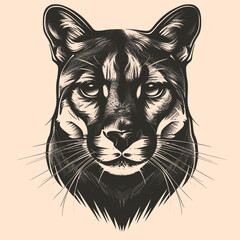 Black and White Cougar (Puma) Outline Silhouette Ornament Vector Art for Logo and Icon, Sketch, Tattoo, Clip Art