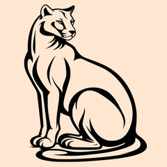 Black and White Cougar (Puma) Outline Silhouette Ornament Vector Art for Logo and Icon, Sketch, Tattoo, Clip Art