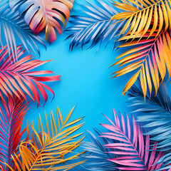 Fototapeta na wymiar Tropical Bright Colorful Background with Exotic Painted Elements, Generative AI