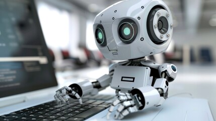 AI robot connected to a computer. Generate AI image