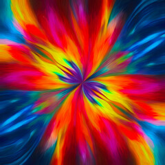 Multicolored flowercore abstract with central flare and decorative radial motif