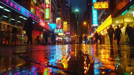 Neon Reflections: Rainy Night in the City