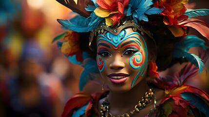 the festive traditions of Carnival with a parade and vibrant costumes. Generative AI