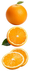 Slice of oranges fruit. Fresh orange isolated on transparent background PNG
