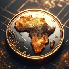 A gold coin with the word Africa on it