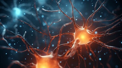 Obraz premium Abstract Glowing Neuron Cells: Concept of Information Processing