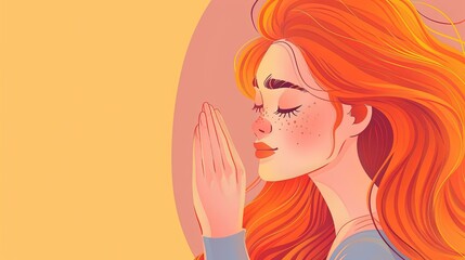 A serene illustration of a woman with flowing red hair, enjoying a moment of tranquility