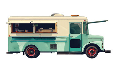 Obraz premium Illustration of a modern and trendy food truck in vintage style on transparent background 