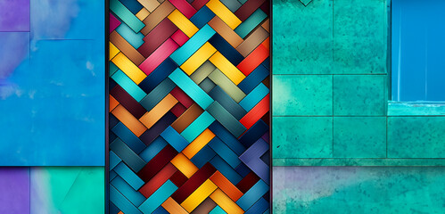 Innovative polygonal designs shine in this vibrant geometric artwork, ideal for cutting-edge aesthetics created with Generative AI technology.