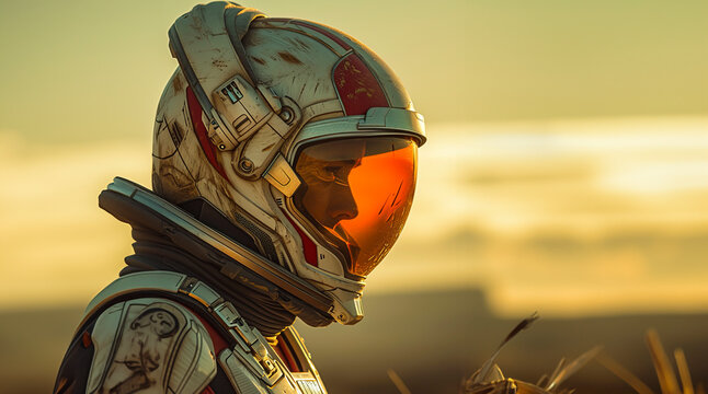 Cosmic Astronaut in Mars Helmet: Futuristic Space Exploration Portrait, created with Generative AI technology