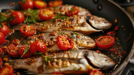 Pan-seared fish with tomatoes and herbs