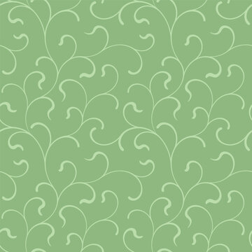 Seamless pattern with swirls on a green background. Texture for sping print, wallpaper, home decor, textile, package design or invitation