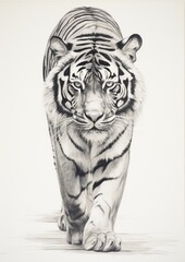  Tiger in black and white , white background