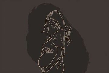 A minimalist line drawing of a pregnant woman's silhouette with her hands wrapped around her belly, evoking feelings of maternal warmth and protection