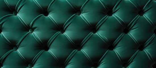 Fototapeta premium This close-up shot showcases the intricate details of a luxurious emerald green leather upholstery. The quilted sofa features elegant buttons,