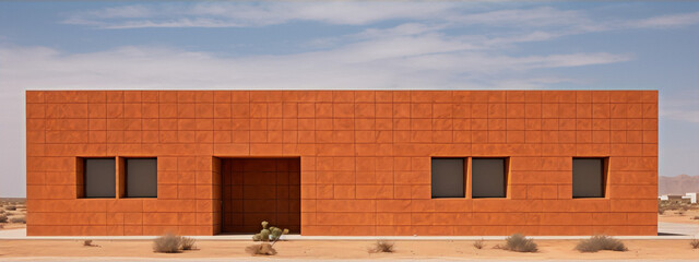 Modernist architecture with a focus on geometric shapes and the use of a limited color palette