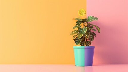 Cryptocurrency Plant in Colorful Pot