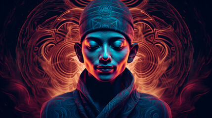 a statue of a woman with her eyes closed and a hat on her head