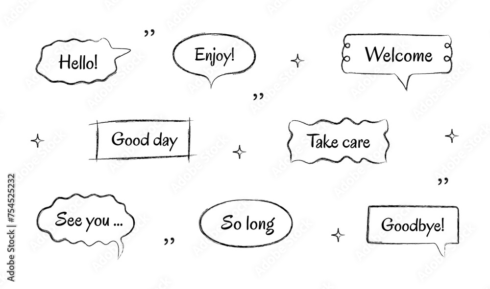 Poster hand-drawn doodle line simple balloon frames for text title. set of vector text boxes, speech bubble