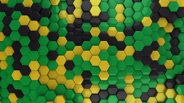 Hexagon Background Jamaica Flag Color Theme Hexagonal Tiles Jamaican Color Pattern 3D Render